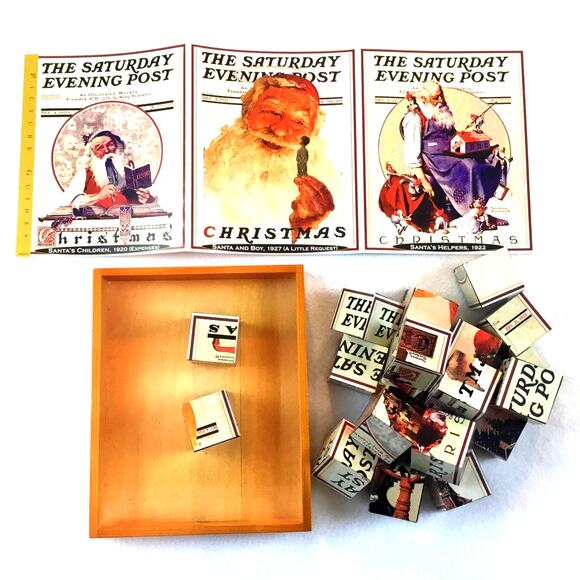Norman Rockwell 6-Puzzle Wood Cubes Saturday Evening Post Wood Cubes - Picture 4 of 4